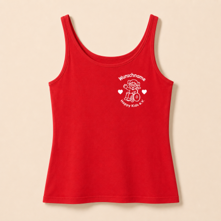 Rotes Happy Kids e.V. Tanktop mit Wunschname und kleinem Vereinslogo